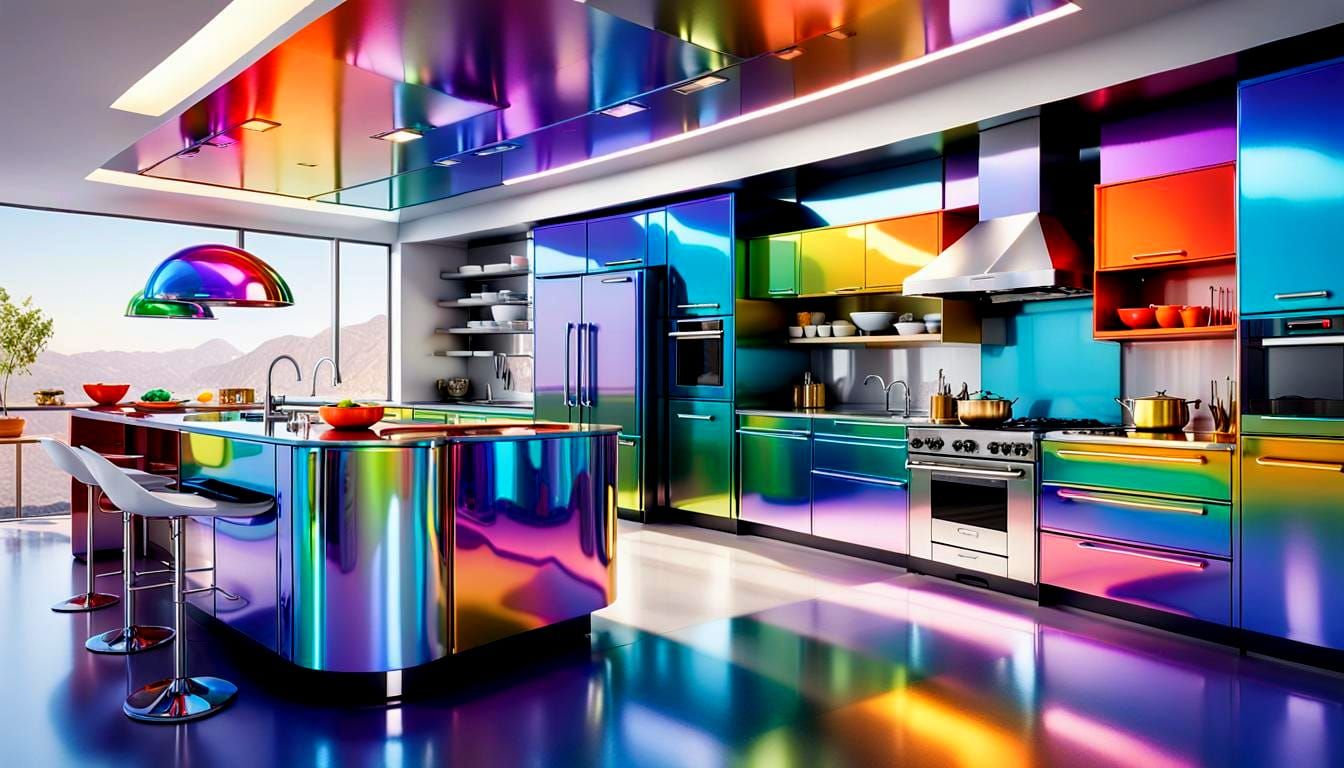 Rainbow Metallic Kitchen with Colorful Appliances