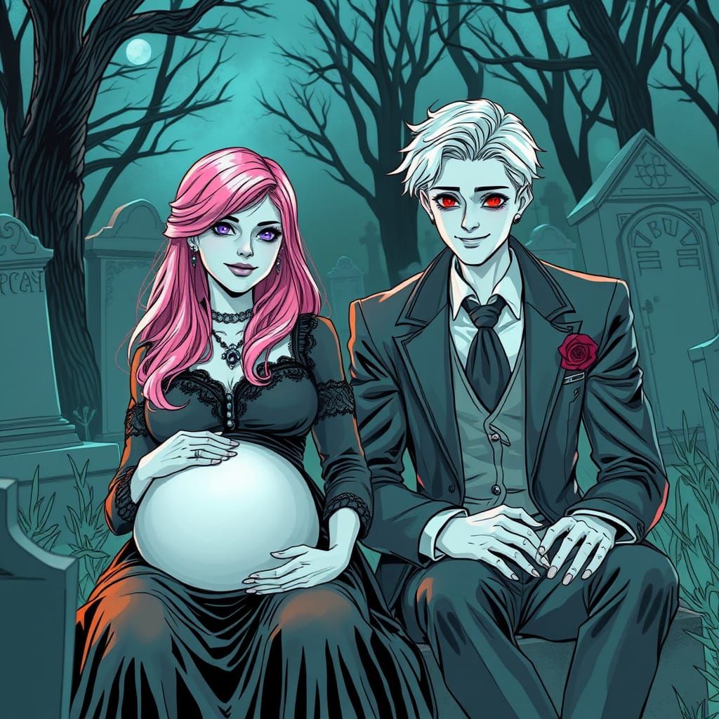 Gothic Couple Finds Solace in Cemetery