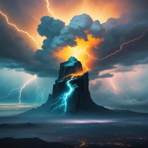 Epic Storm and Divine Presence in Surreal Oil Painting