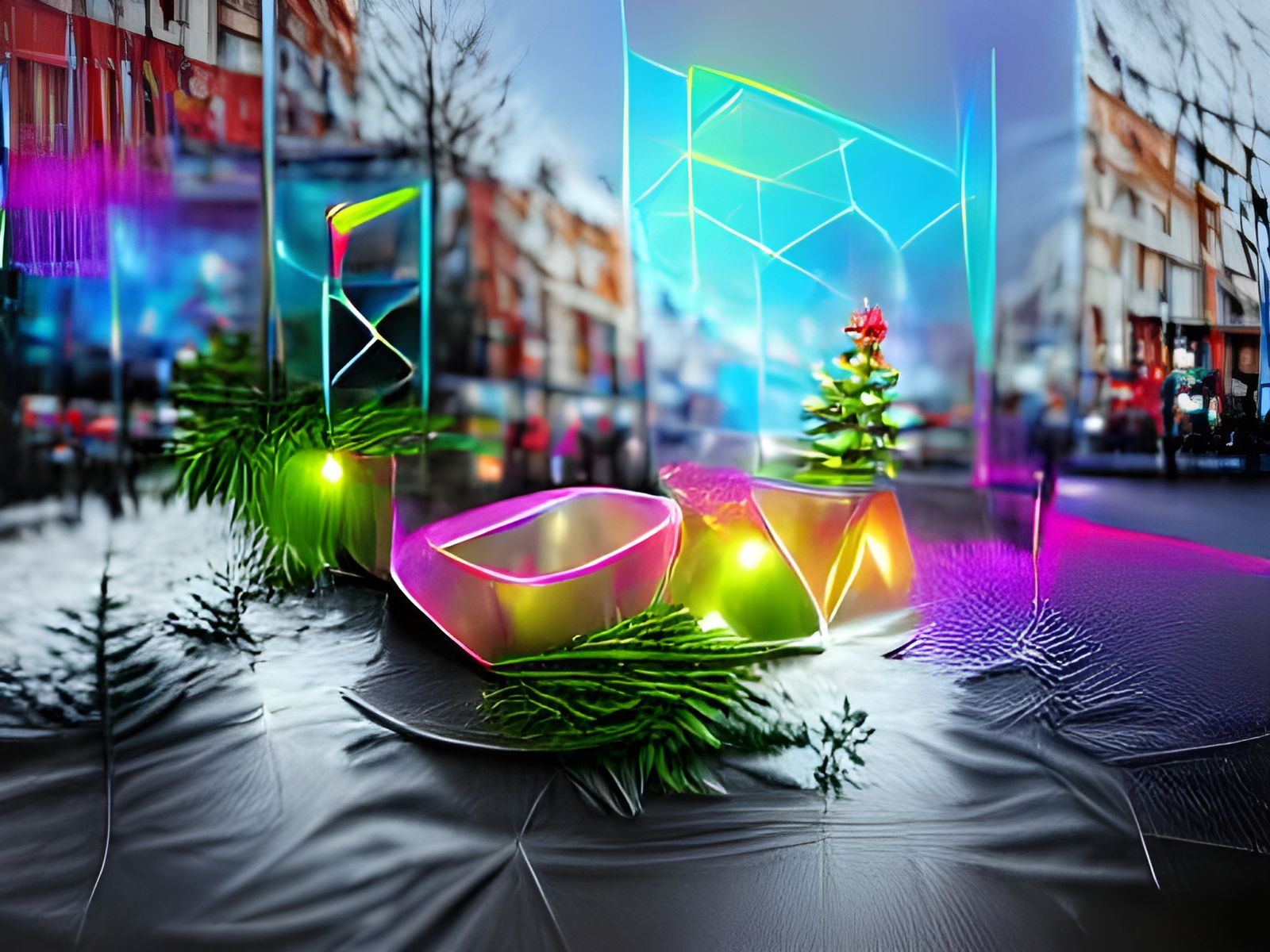 Joyful Christmas Celebration in Neon Holographic Style