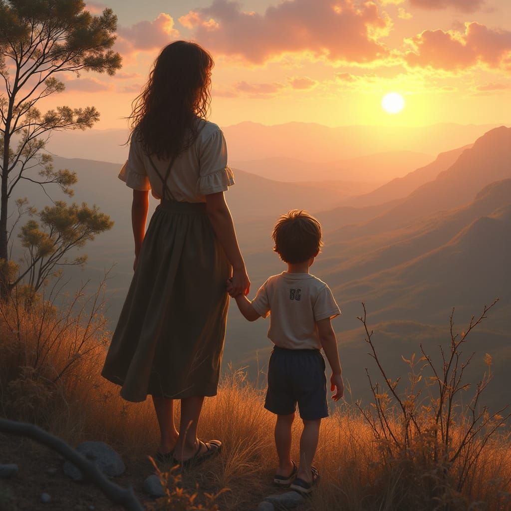 No topo de uma colina, uma mulher com um colar de pérolas gr...