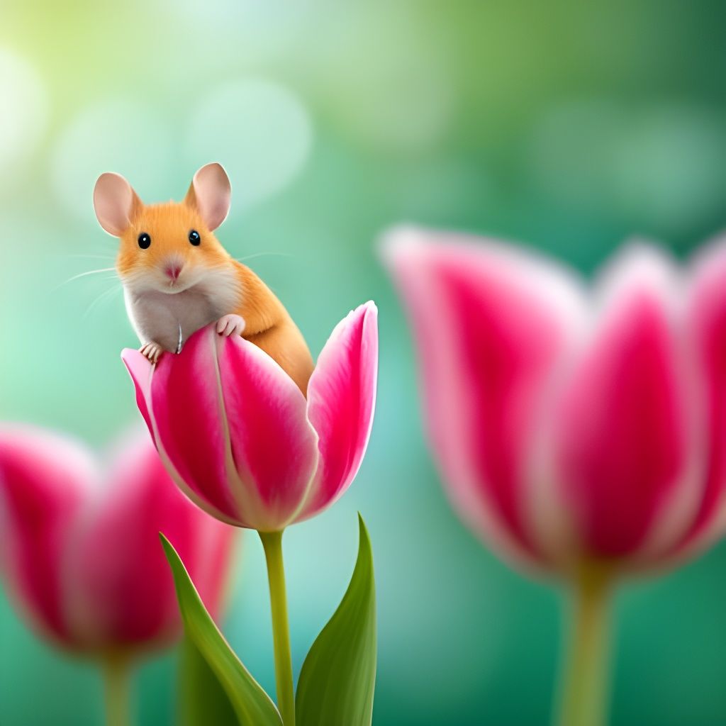 Cute Mouse in Tulip Flower Illustration