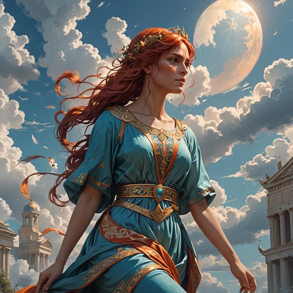 Greek Goddess with Red Hair in Digital Art Style