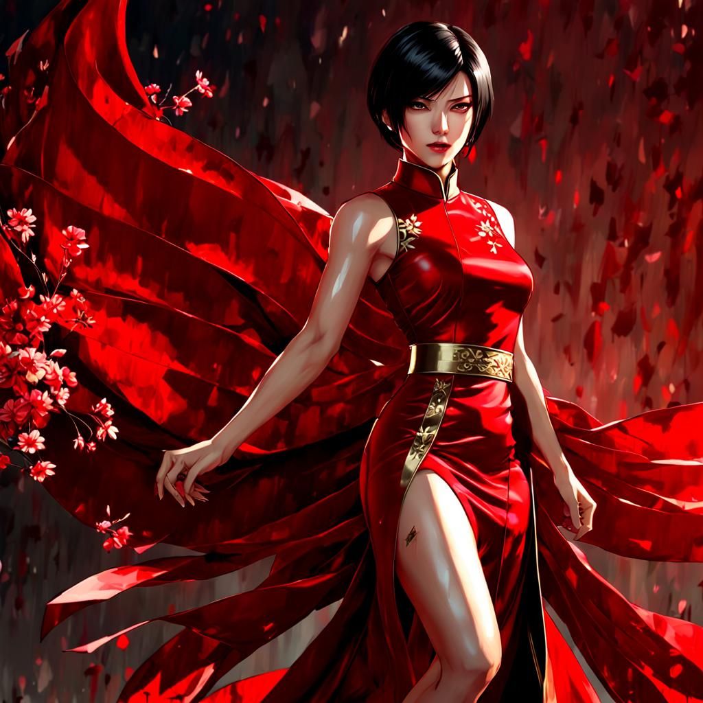 Ada Wong in Red Cheongsam: Detailed Portrait