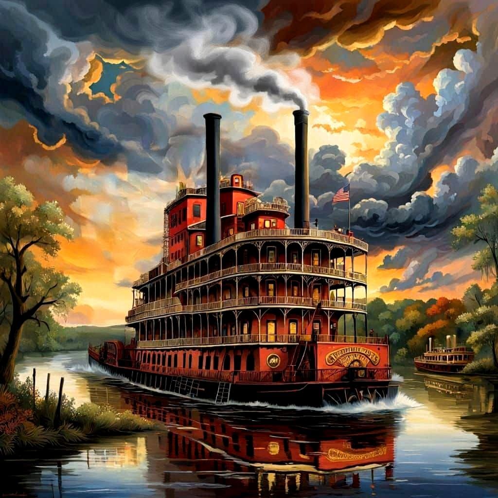 Mississippi Steamboat with Smoky Chimney