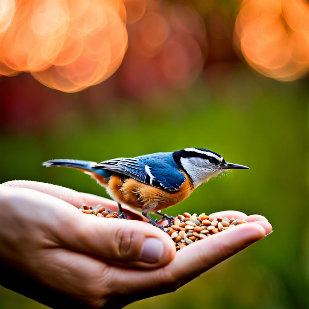 Red-Breasted Nuthatch Eating Birdseed From Hand