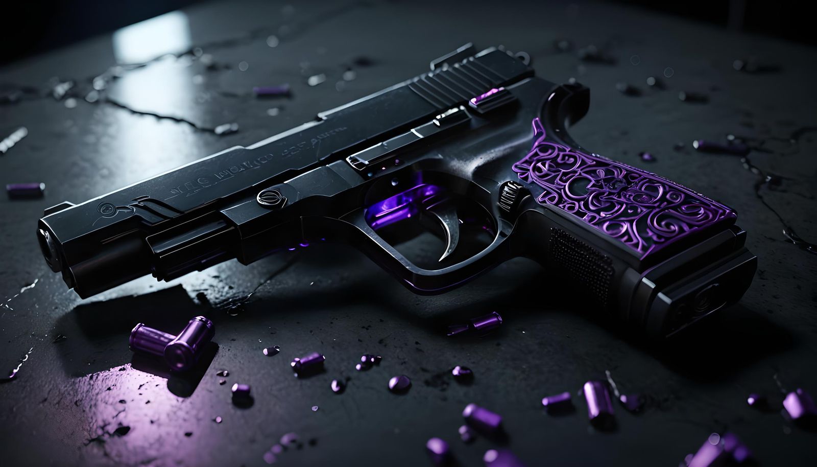Matte Black Handgun Close-Up: Detailed Digital Art