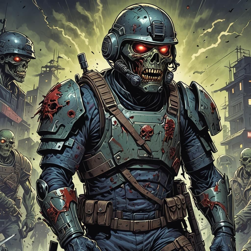 Zombie Soldier Villain in Comic Book Style