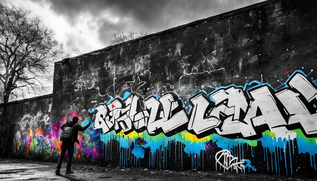 Surreal Cityscape in Vibrant Graffiti Colors with Rainbow La...