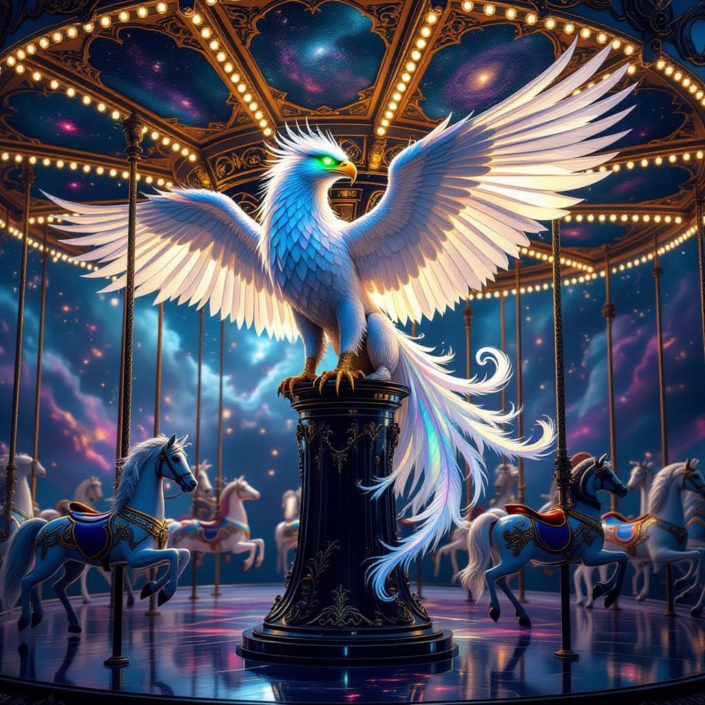 Majestic Griffin in Cosmic Nebula, Hyperrealistic Style