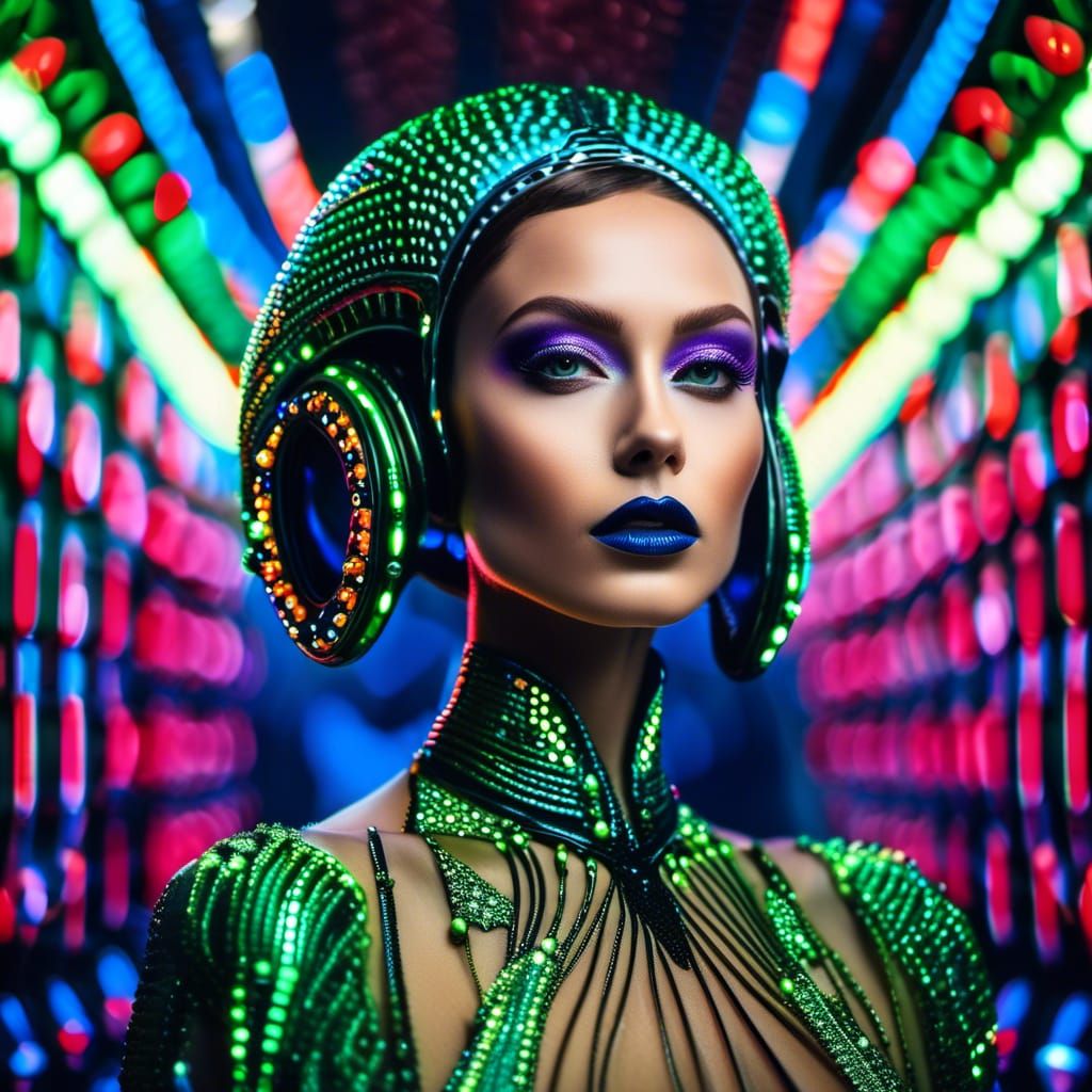 Alien Fashion Model in Biopunk Couture