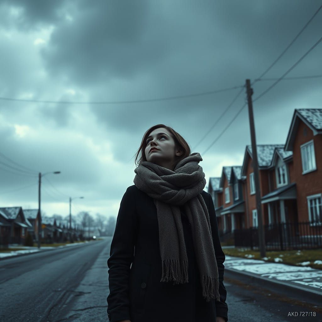 Stormy Suburban Landscape in Realistic Cyberpunk Style