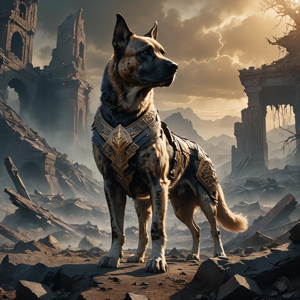 Majestic God War Dog on Ravaged Battlefield