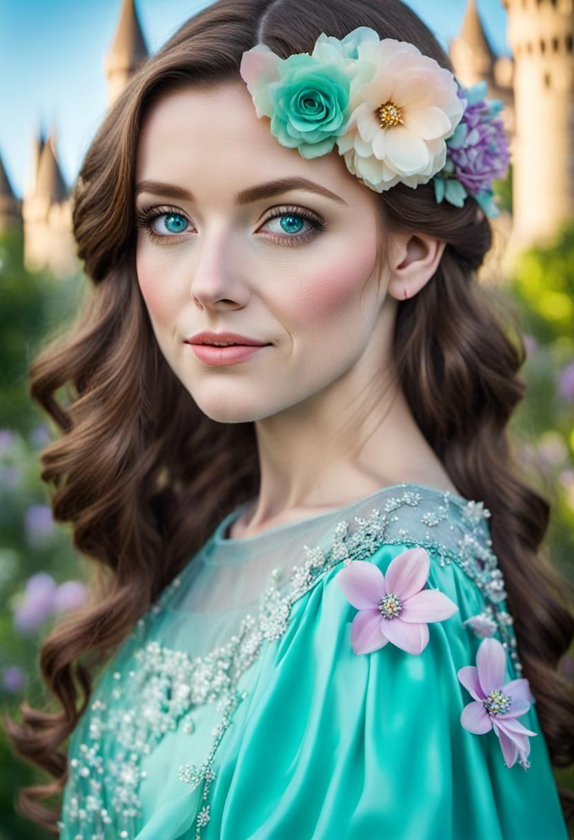 Girl in Garden with Glowing Castle