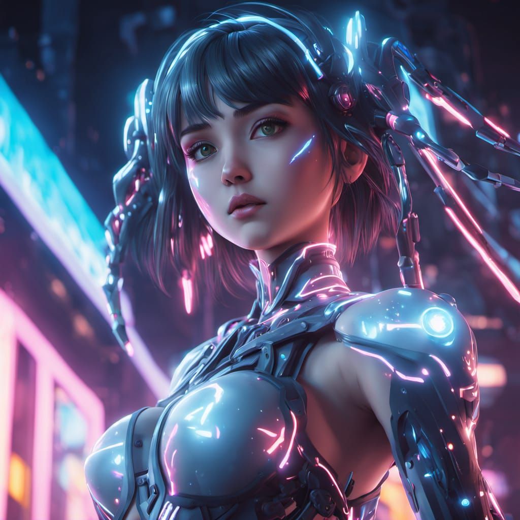 Digital Goddess Descends in Vibrant Glitchcore Anime Style