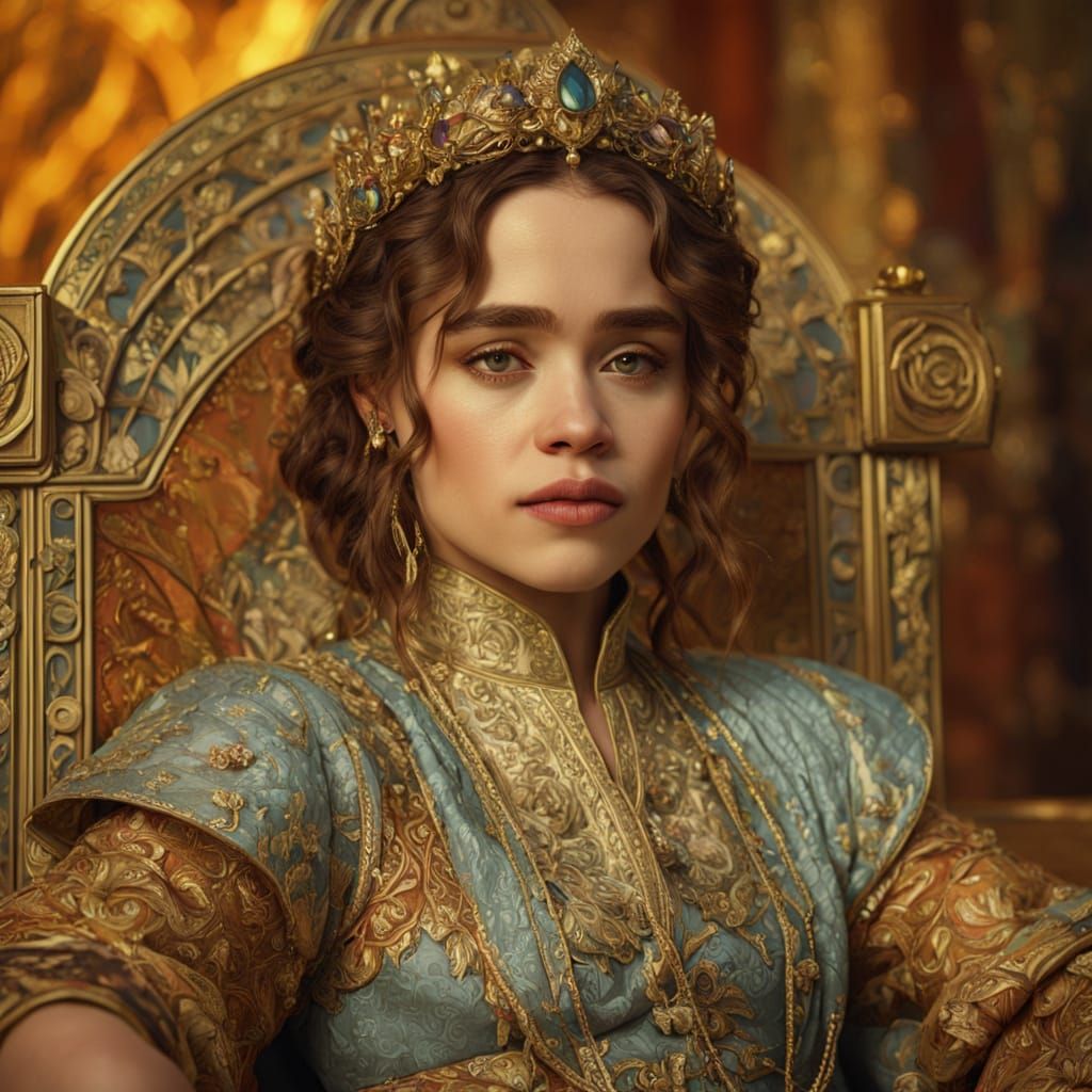 Woman on Throne in Art Nouveau Style