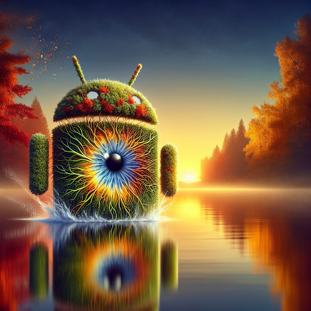 Aquatic Android Eye: Hyperrealistic Splash Art