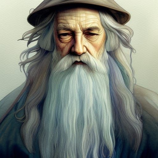 Gandalf Portrait in Watercolor Comic Style
