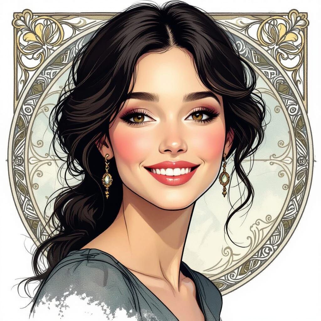 Elegant Woman's Portrait with Intricate Charcoal Detail