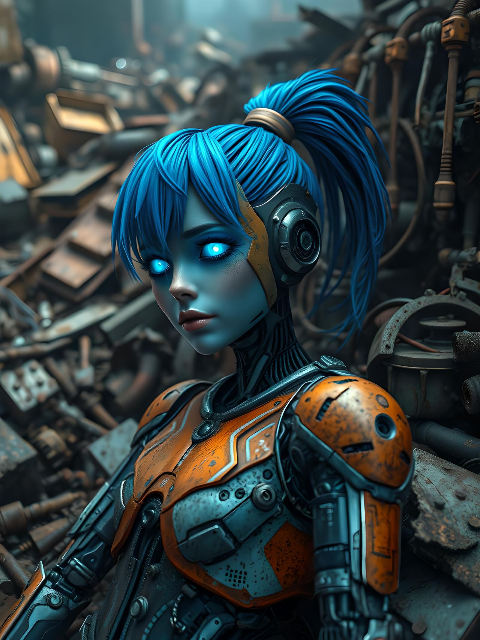 Broken Android on Cyberpunk Junkpile