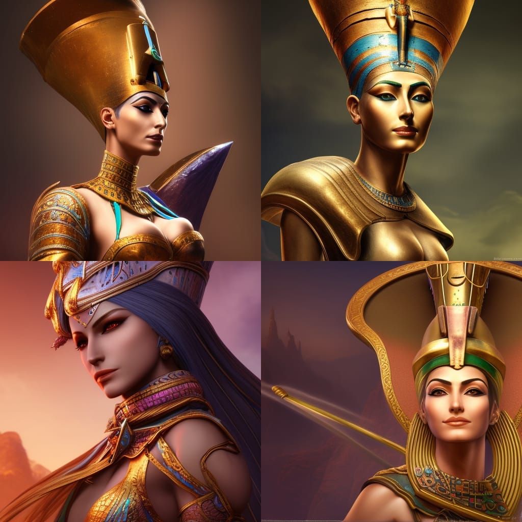 Nefertiti as Lineage 2 Character in Detailed Matte Painting
