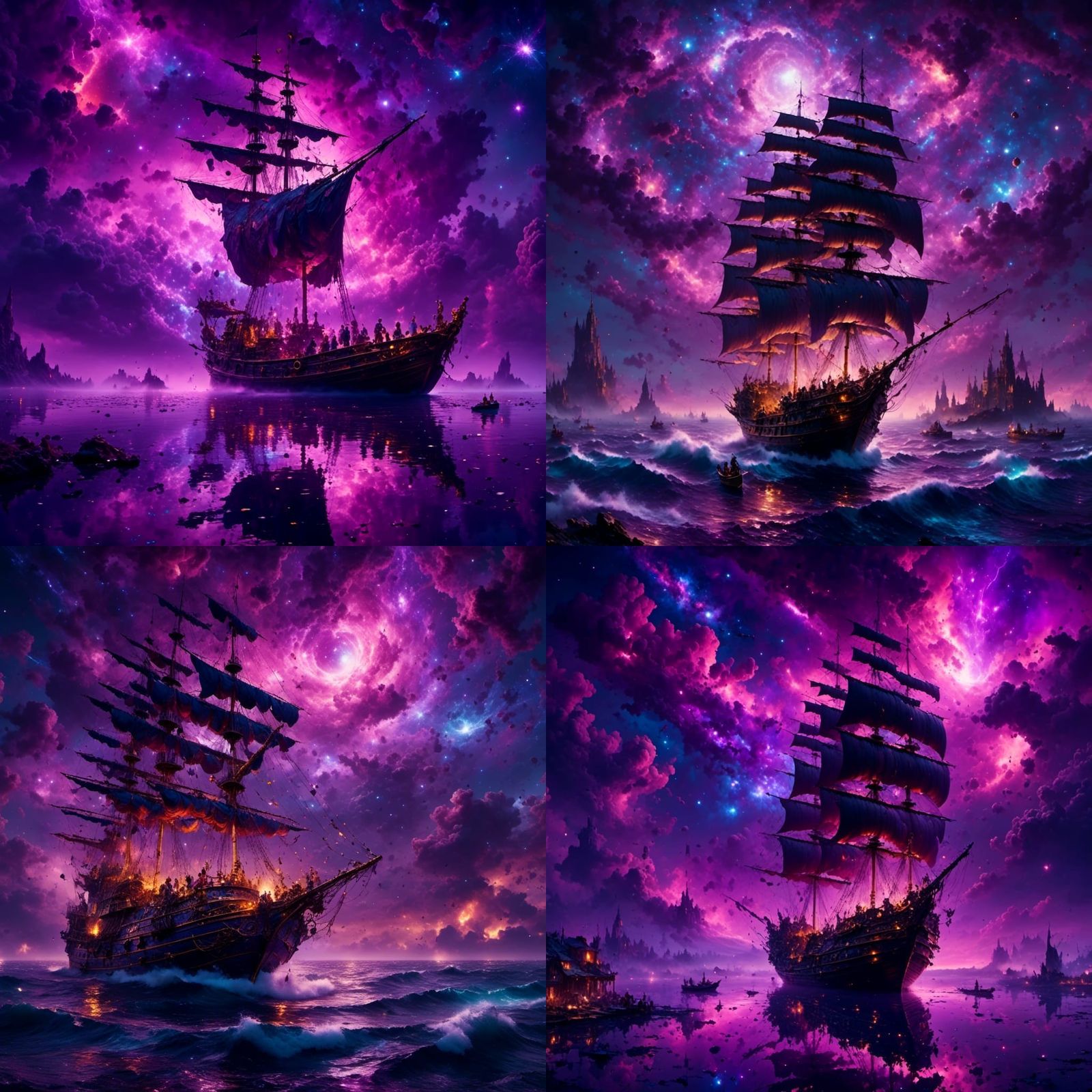 Purple Nebula Night Sail: Epic Digital Matte Painting