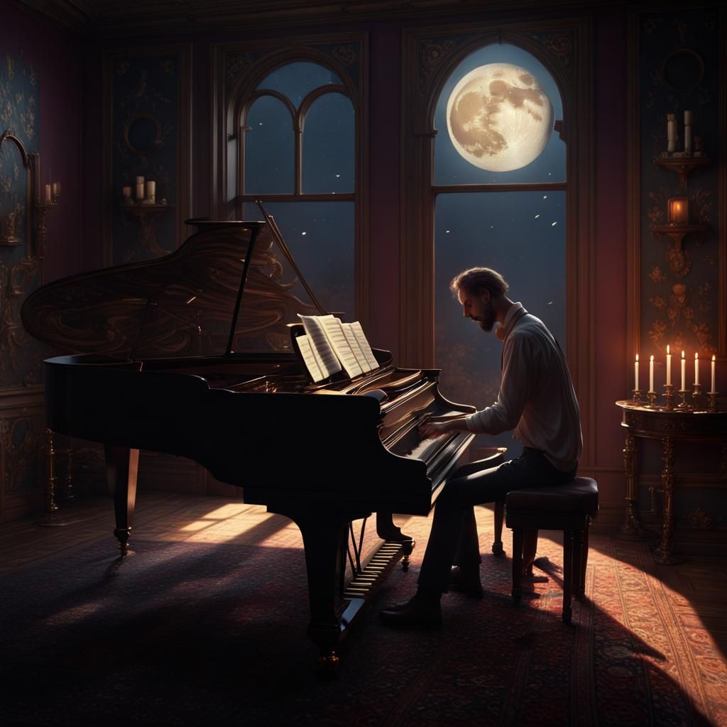 Man Plays Moonlight Sonata in Candlelit Room