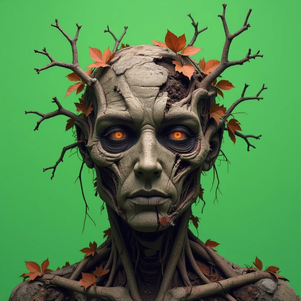 Biomechanical Face Formed from Branches and Stones