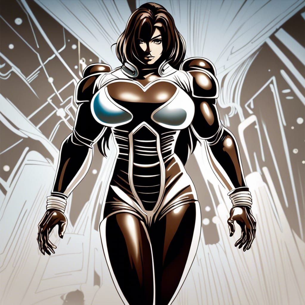 Anime-Style Cybernetic Wrestler in Futuristic Costume