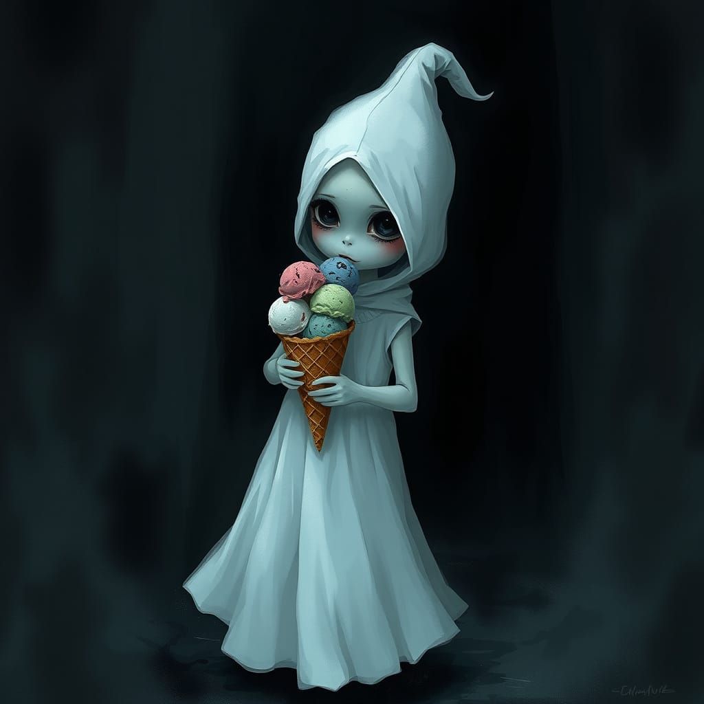Ghost Girl's Ice Cream in Eerie Darkness