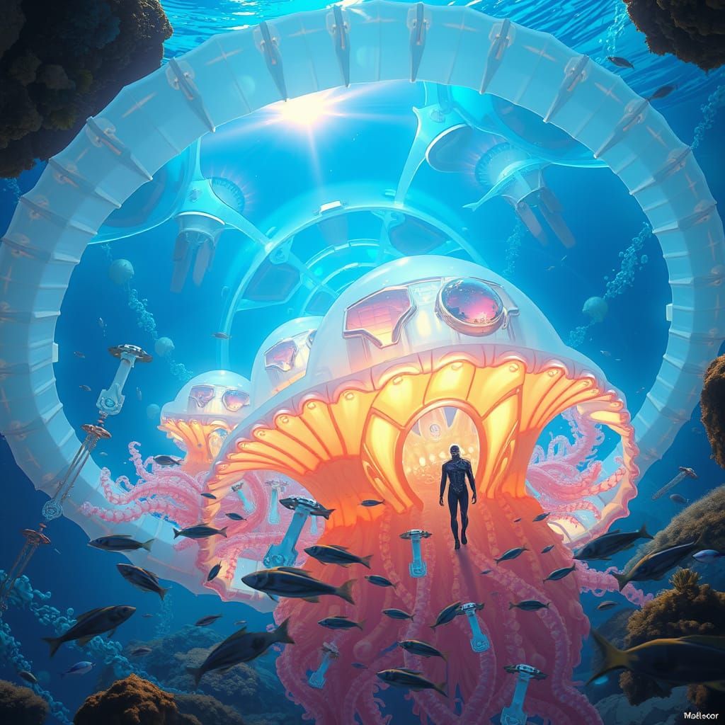Bioluminescent Jellyfish City: A Futuristic Underwater Metro...