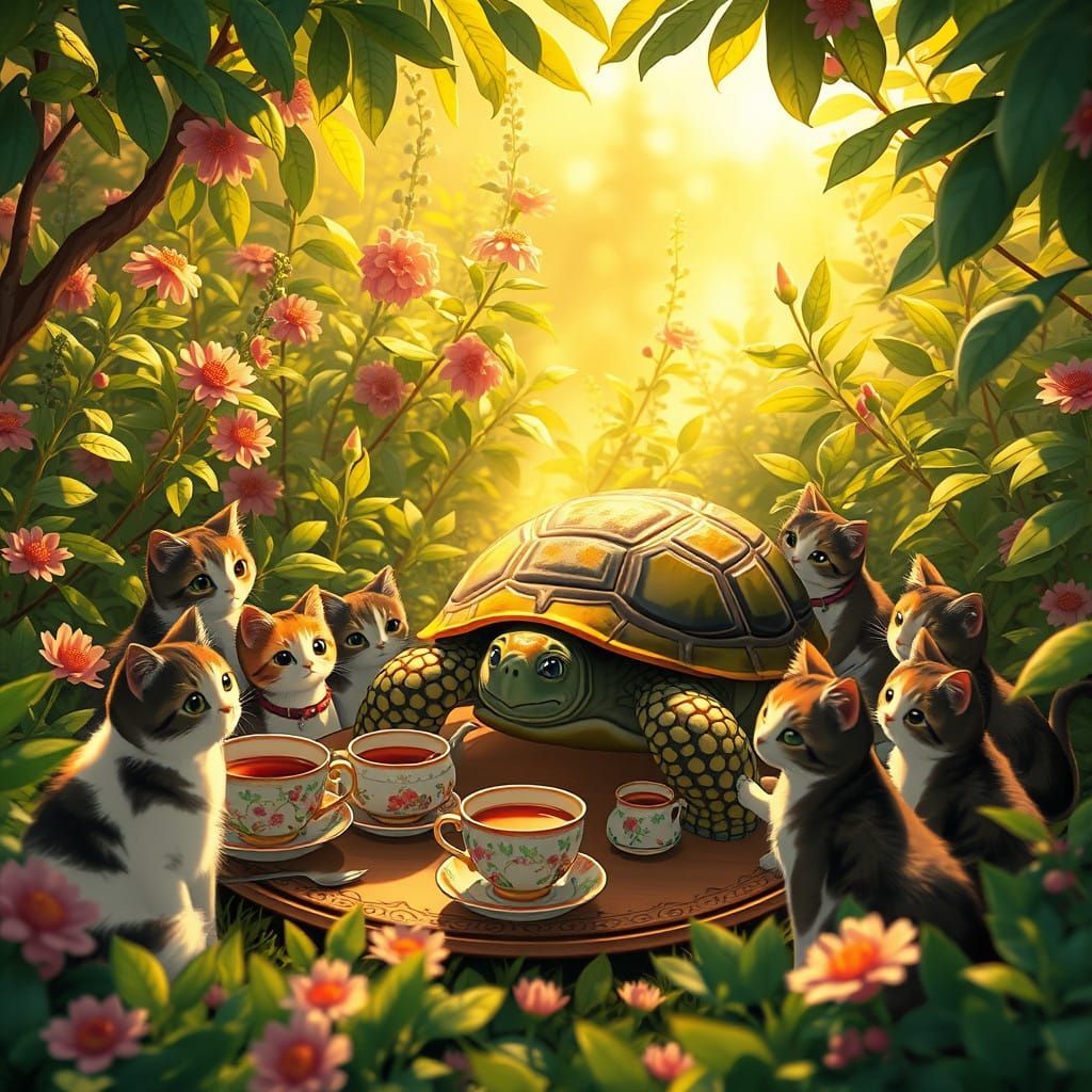 Whimsical Garden Gathering in Anime Style