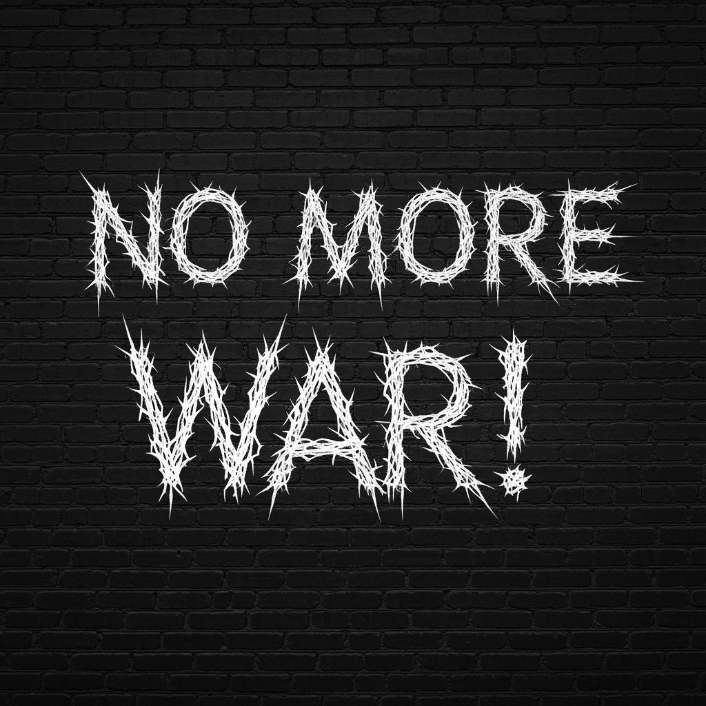 Black Brick Wall with Thorny "NO MORE WAR!" Message