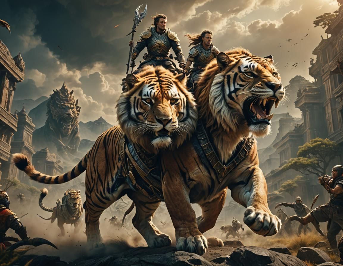 Epic Warrior Astride a Liger: Digital Matte Painting