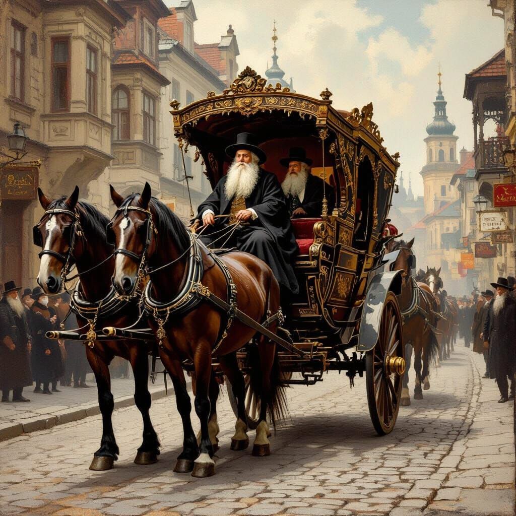 Rebbe of Sanz on Ornate Carriage in Old World Style