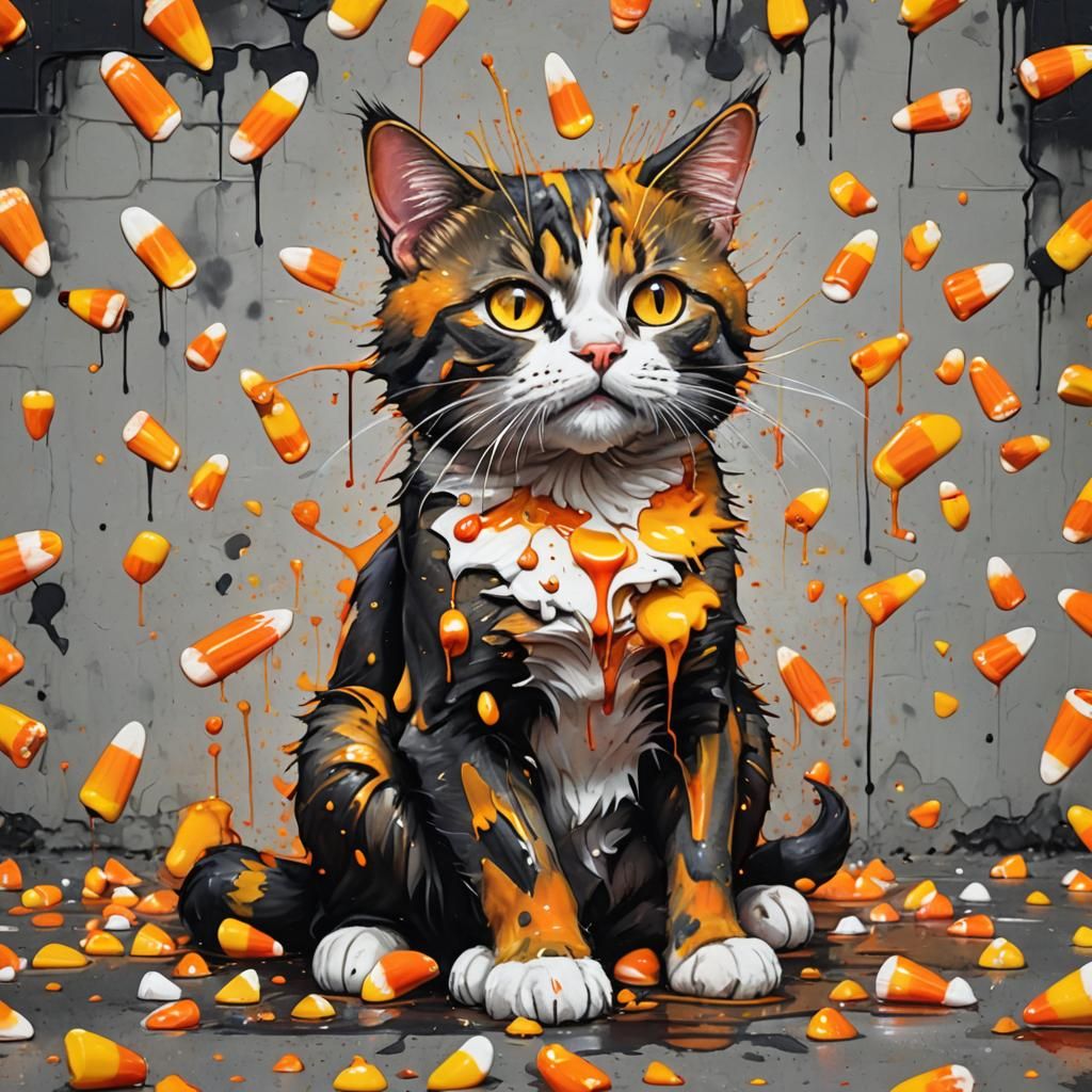 Colorful Candy Corn Cat in Graffiti Style