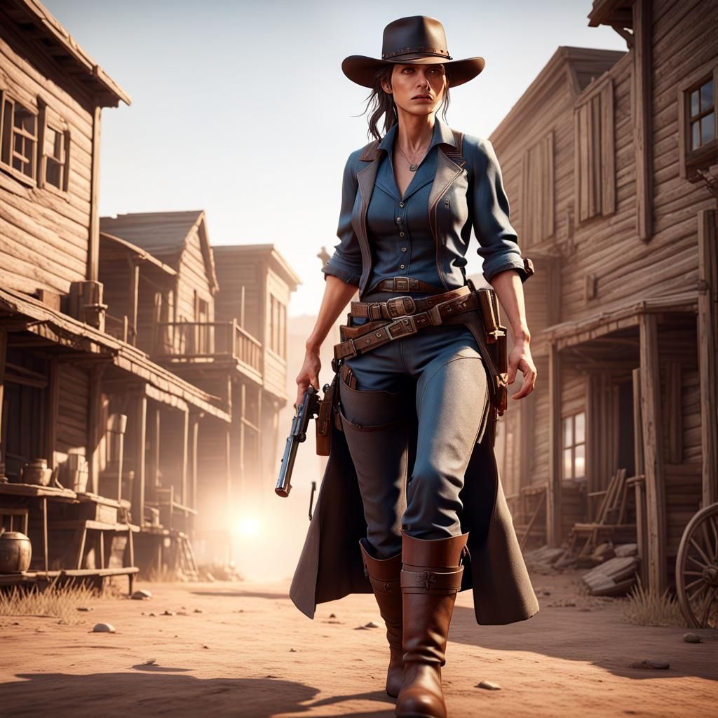 Female Gunslinger in the Old West, 3D Render