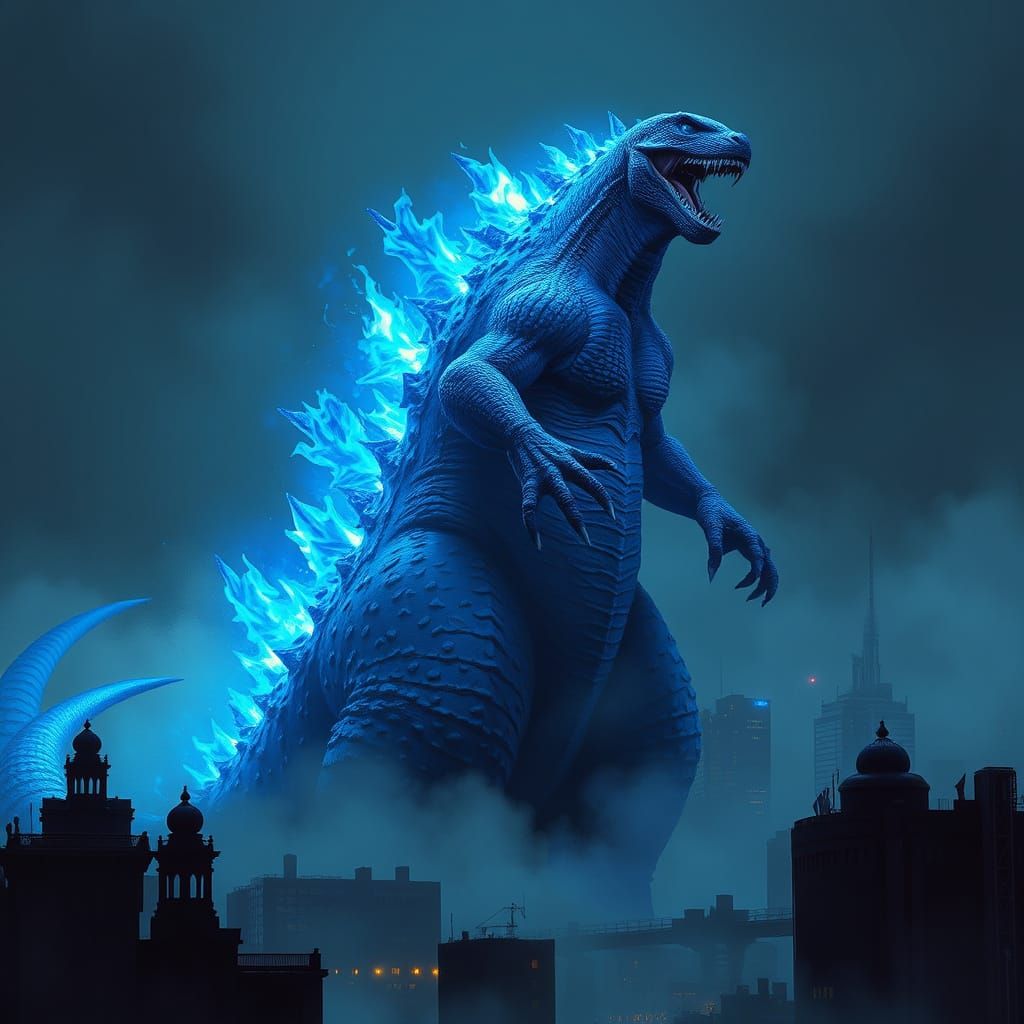 Glowing Blue God of the City