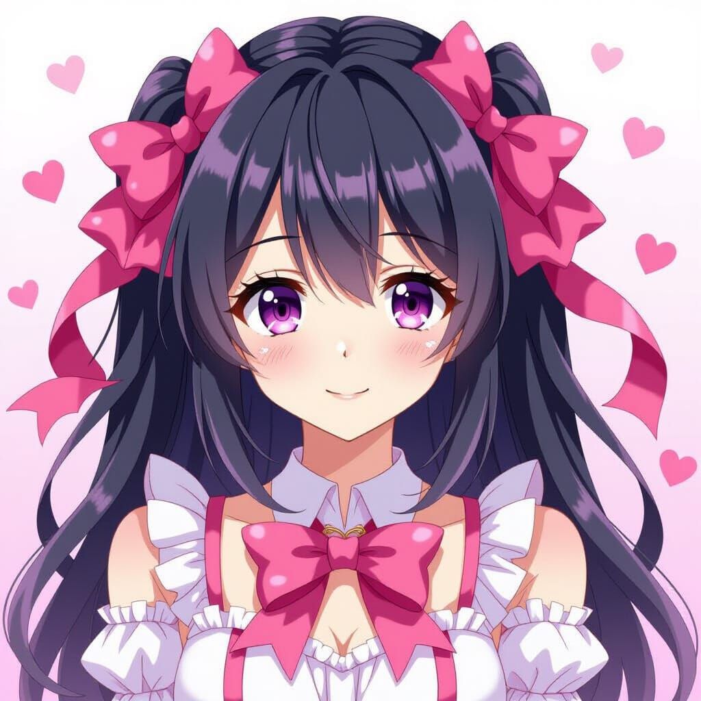 Anime Girl in Pink Bows and Ribbons