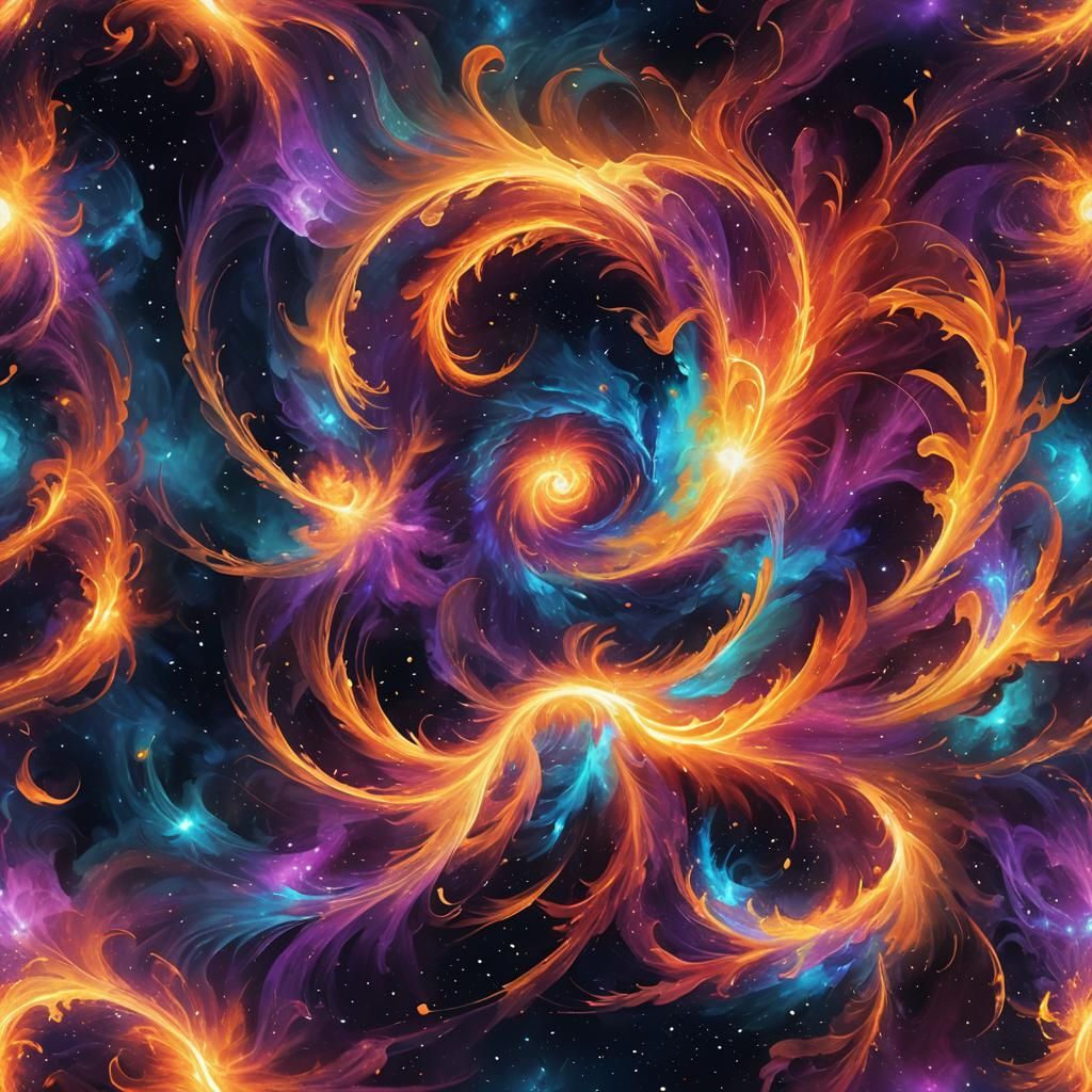 Cosmic Vortex of Colored Fire: Digital Astral Art