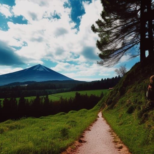 Landscape with Figure Walking Toward Mountains