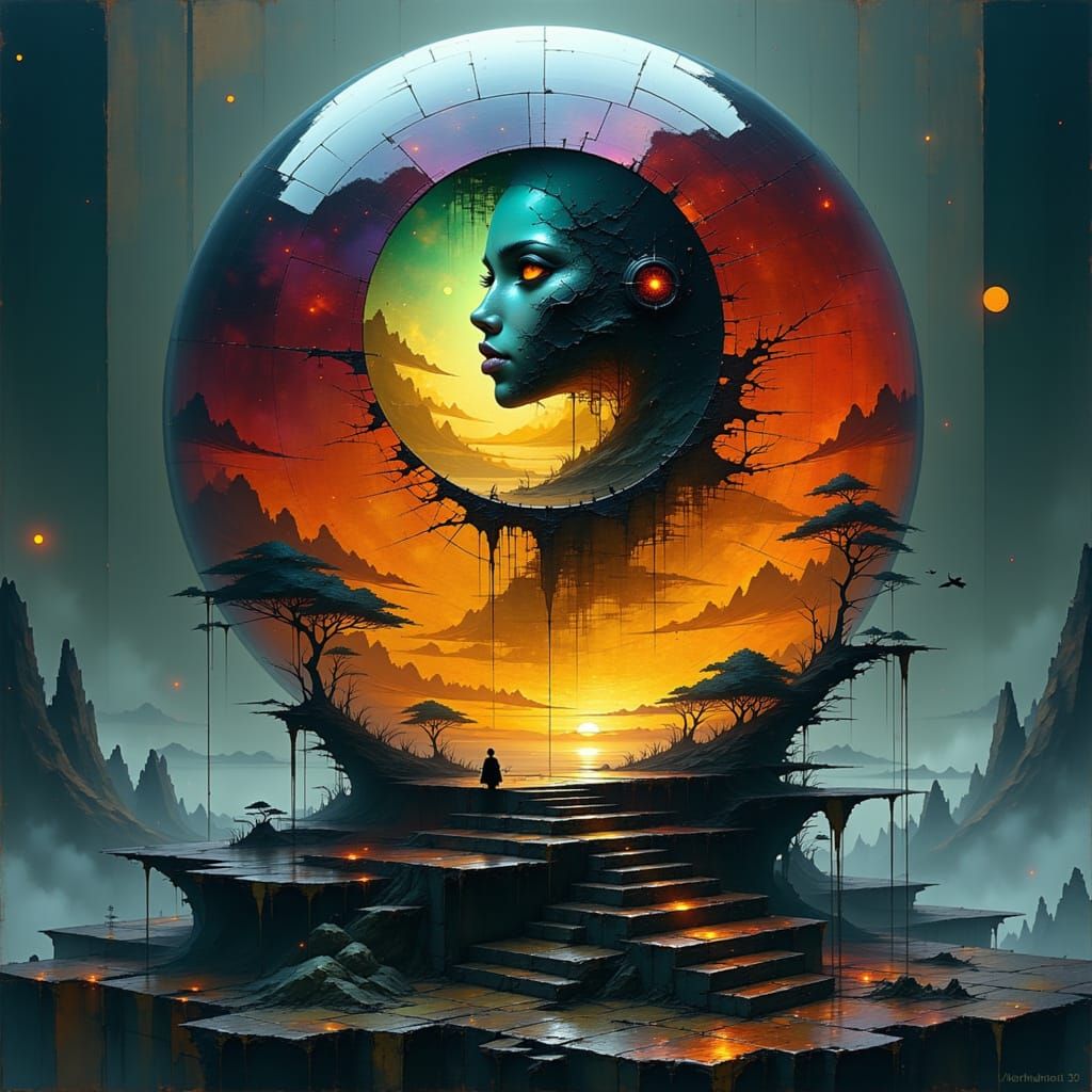 Translucent Whispering Paradox Globe in Cybernetic Style