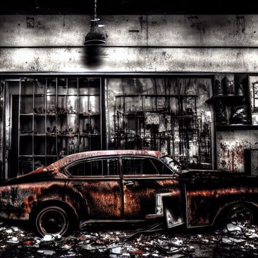 Goth Model in Derelict Coffee Shop