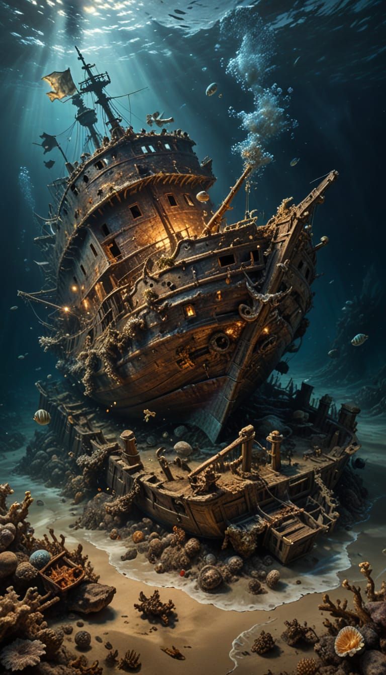 Baroque Shipwreck on Sandy Seabed