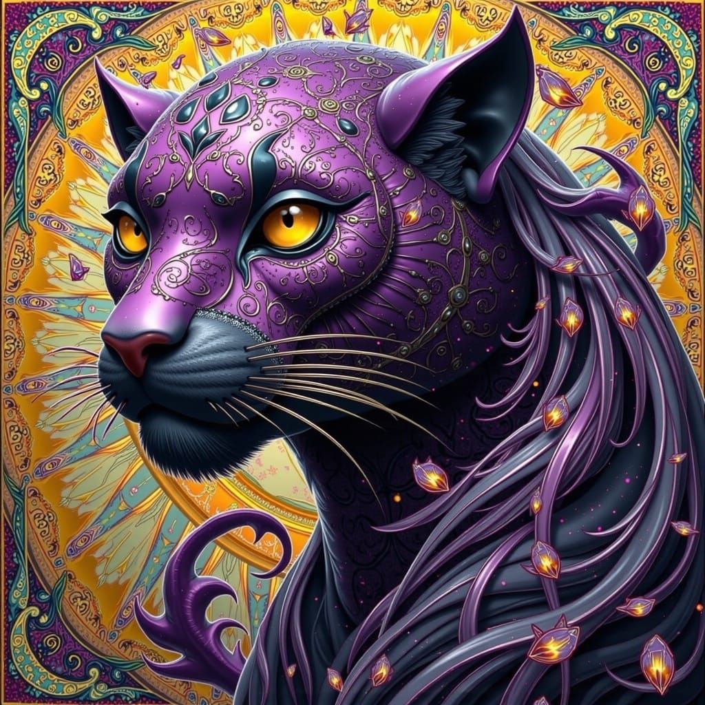 Mosaic Panther in Art Nouveau Style