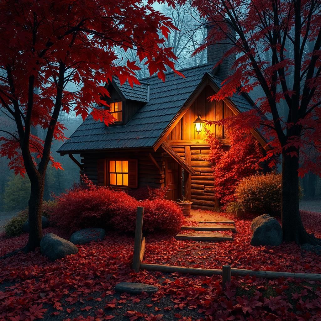 Warmly Lit Cottage in Autumnal Mosaic