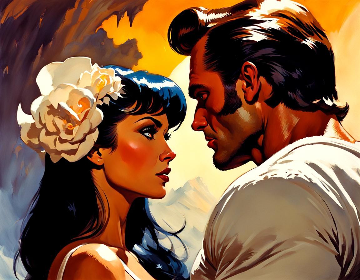 Passionate Lovers Gaze: Frank Frazetta Style