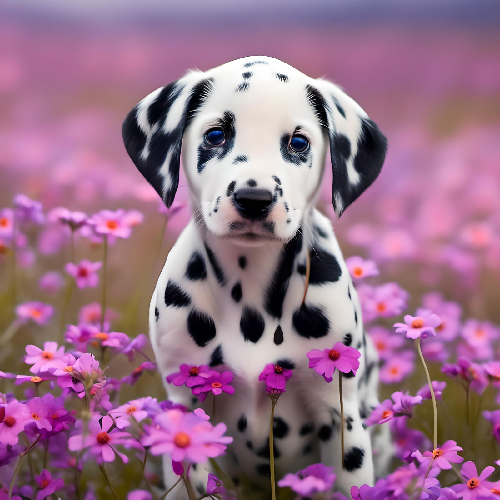 Adorable Dalmatian Puppy in a Flower Field