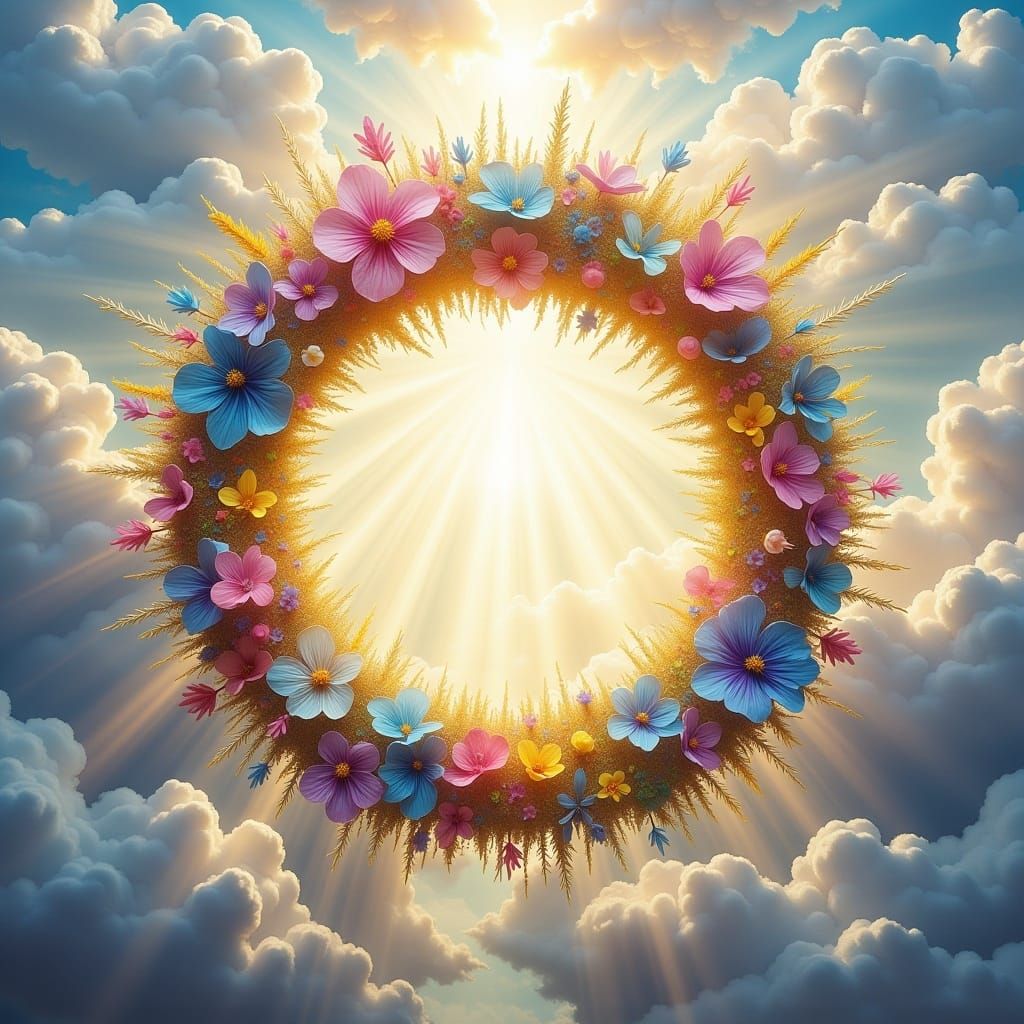 Rainbow Floral Pentacle in Dreamlike Surrealism