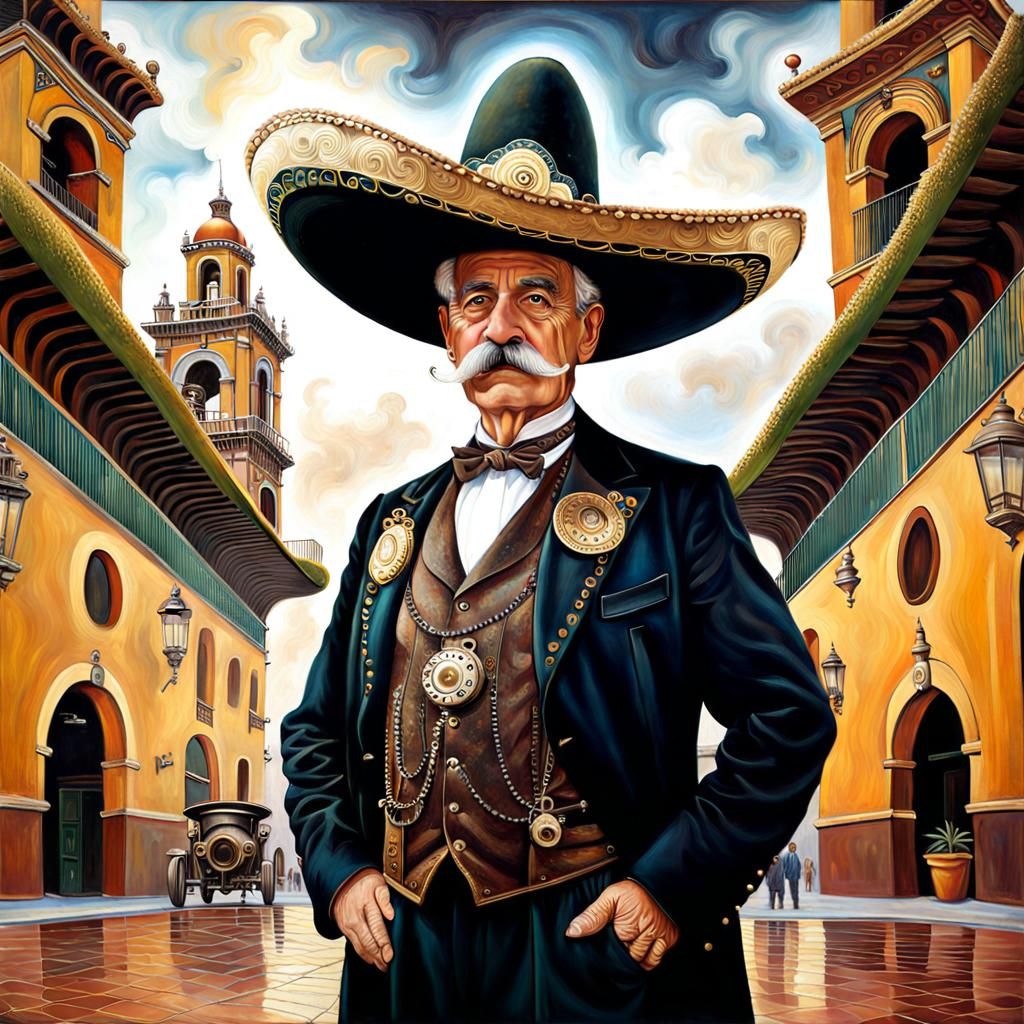 Steampunk Portrait in Klimt-Inspired Surrealism